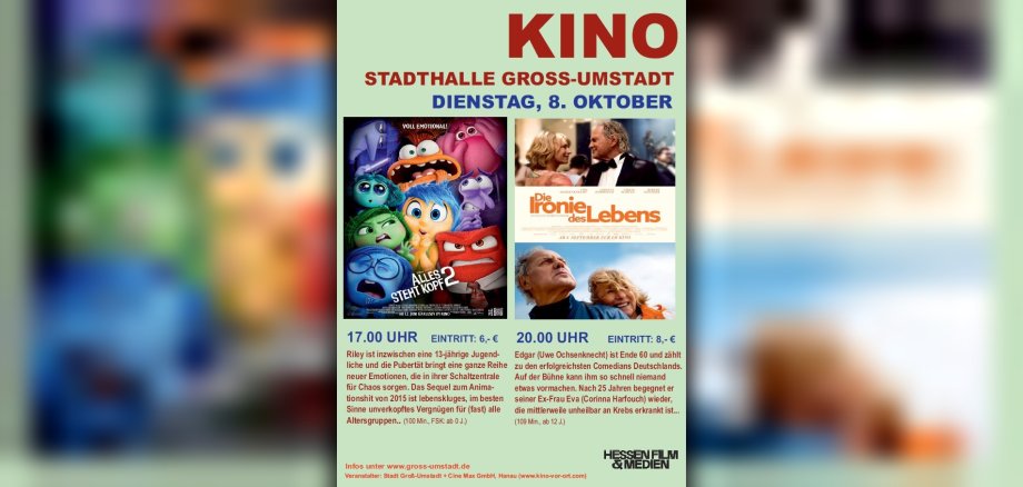 Stadthallenkino Oktober Plakat - Alles steht Kopf und Die Ironie des Lebens